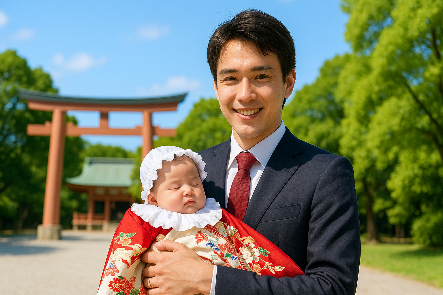 お宮参り赤いネクタイ